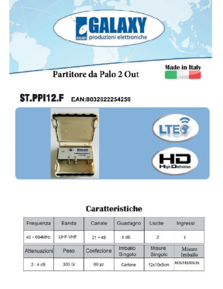 PARTITORE DA ESTERNO SAT/DT 1 INGRESSO  2 USCITE