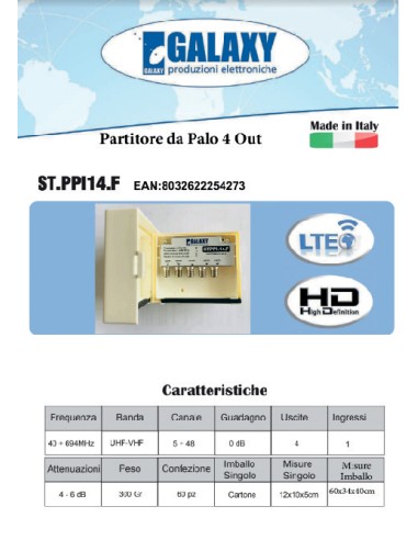 PARTITORE DA ESTERNO SAT/DT 1 INGRESSO  4 USCITE