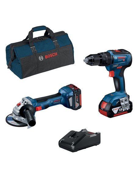 BOSCH-B SUPERKIT 18V TRAPANO+SMERIG+2BATT4,0Ah+CAR