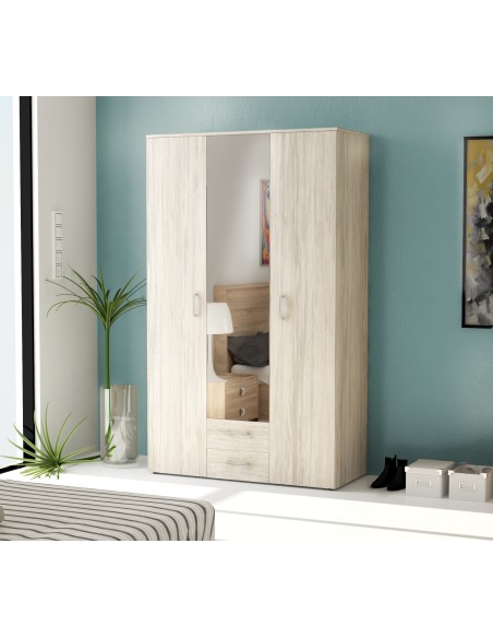 KIT ARMADIO 3 ANTE + 2 CASSETTI SPECCHIO 120X52X200 BIAN/VEN.K083