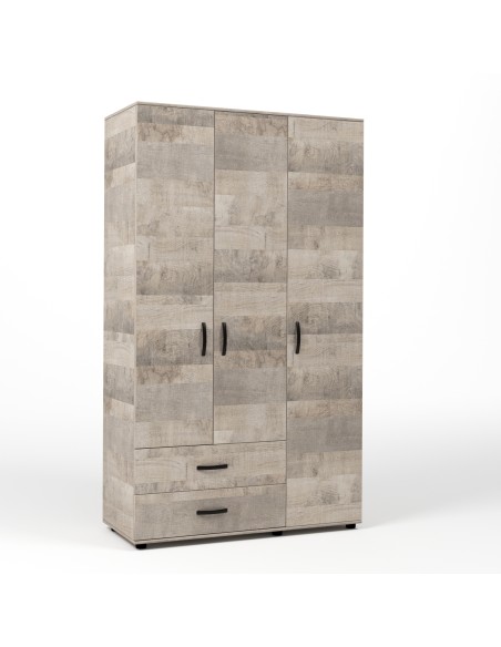 KIT ARMADIO 3 ANTE + 2 CASSETTI 120X52X205 CM ROVERE PLAT.K355