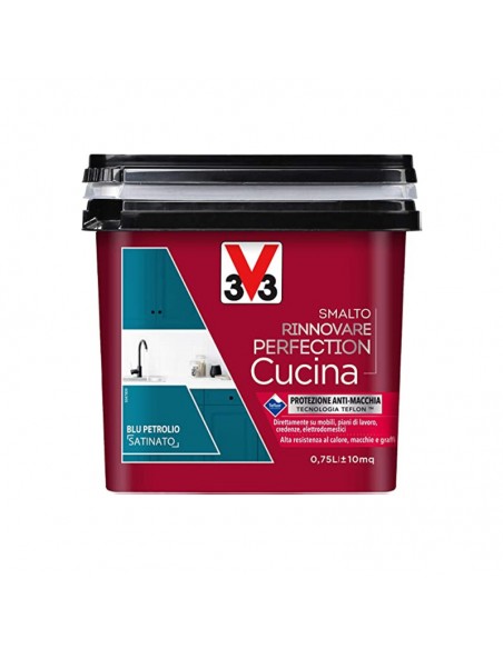 Smalto Rinnovare Perfection Cucina Blu Petrolio Satinato 0,75 Lt V33