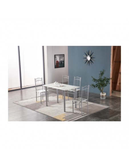 SET TAVOLO C/4 SEDIE 120X70 CM EFF. MARMO CHIARO